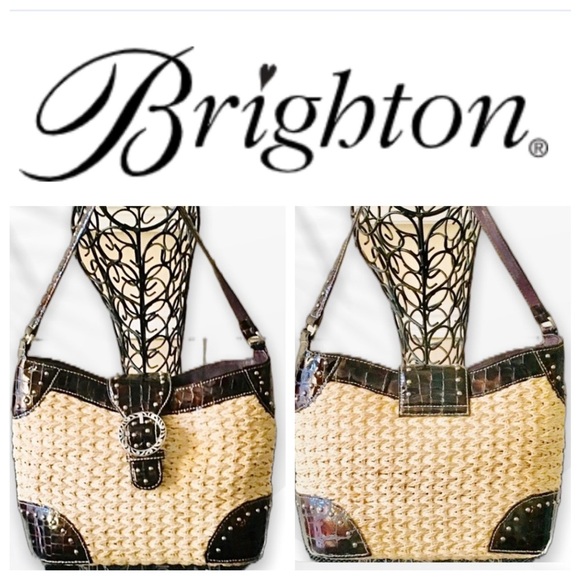 Brighton Straw & Croc Embossed Studded Bag - Picture 1 of 15